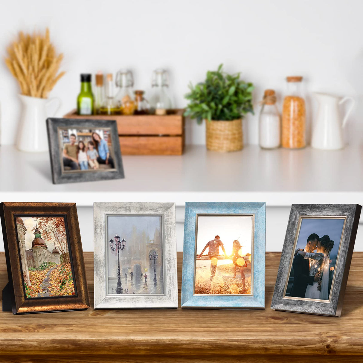XUANLUO 5x7 Picture Frames Set of 4 Rustic Retro Photo Frame with Tempered Glass Wall Mount and Tabletop Display Family Friends Wedding Gift XUANLUO
