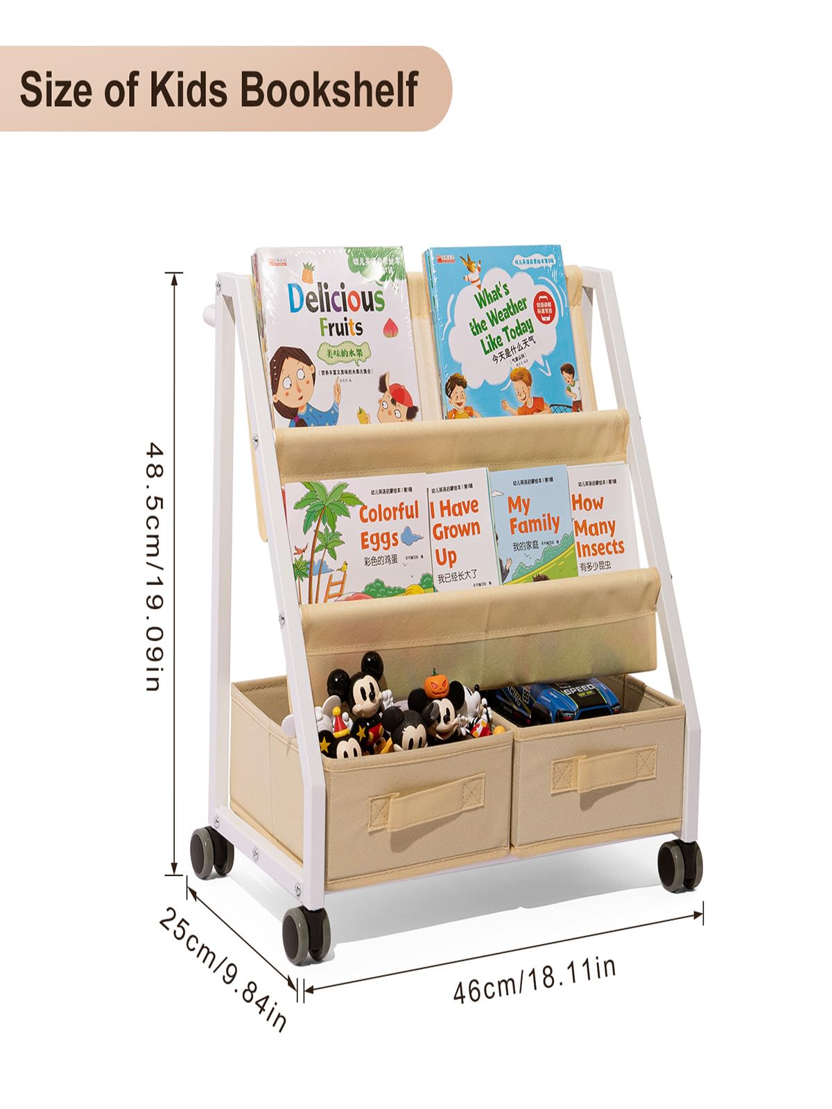 CrsaSwivo Kids Bookshelf Toy Storage - Children's Book Shelf for Kids Rooms, Toddler Bookshelf Baby Bookcase for Nursery, Montessori Toy Organizer CrsaSwivo