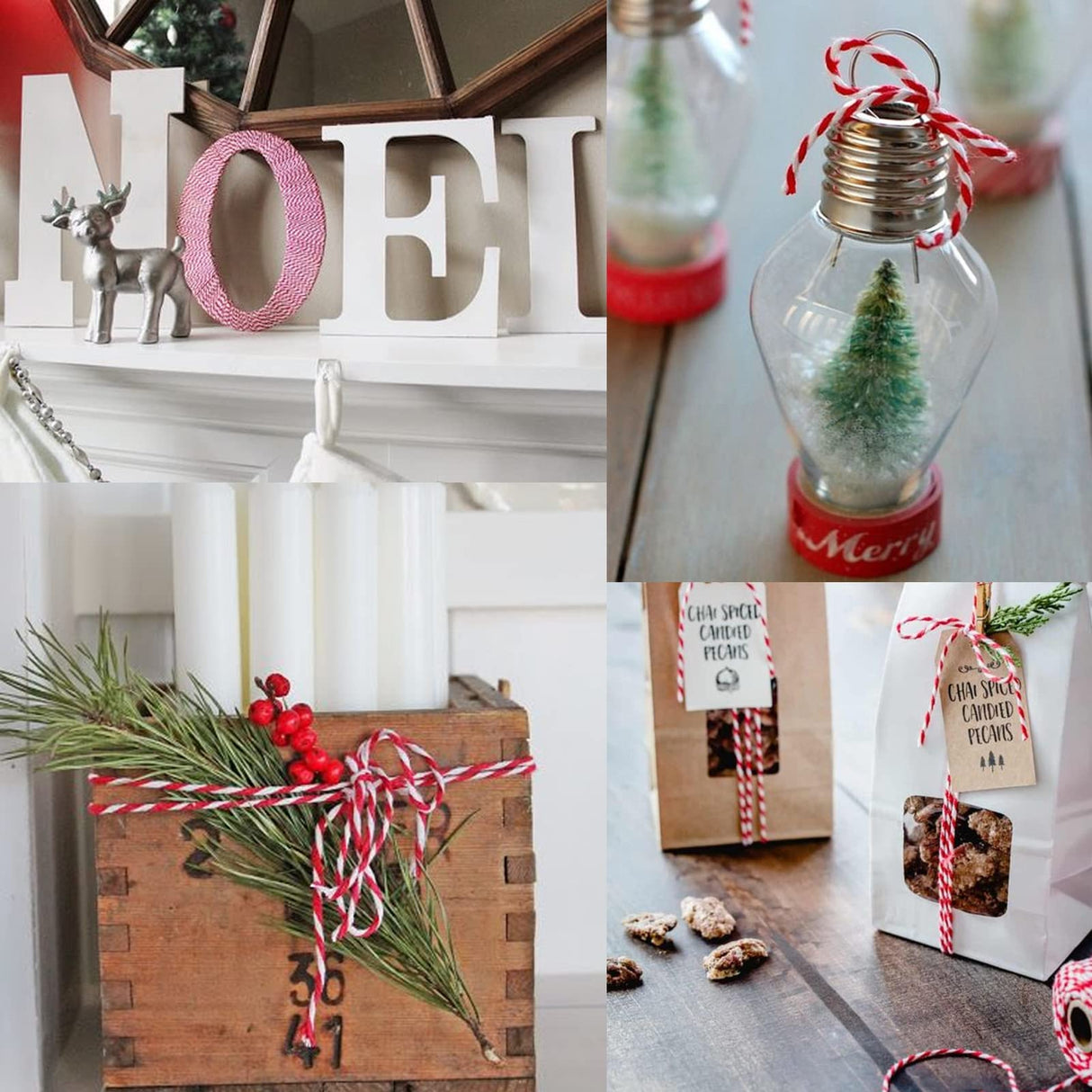 Red and White Cotton Twine String - 656 Feet, Ideal for Crafts, Gift Wrapping, Party, Baking and Holidays KINGLAKE