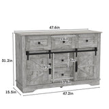 Vabches Farmhouse Sideboard Buffet Cabinet with Storage, Large Kitchen Sideboard Cabinet, Sliding Barn Doors and 5 Drawers, Adjustable Shelves, Coffee Bar Table for Dining Room, Light Rustic Oak Vabches