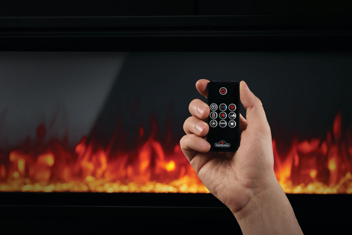 Napoleon Entice 72 - NEFL72CFH - Wall Hanging Electric Fireplace, 72-in, Black, Glass Front, Glass Crystal Ember Bed, Multiple Flame Colors, Remote Included Napoleon