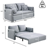 Queen Size Futon Sofa Bed,3-in-1 Convertible Sleeper Sofa Bed,Velvet Pull Out Bed with USB Port,Side Storage,2 Soft Pillows,Recliner Loveseat Sofa for Living Room,Small Space(Grey) Otnqu