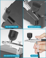 JarryStart Airbrush Kit with Air Compressor, Intuitive 50 PSI High Pressure Air Brush with 0.2/0.3/0.5mm Nozzles & Cleaning Sets, Perfect for Modeling, Painting, Nails, Makeup, Cake Decorating JarryStart