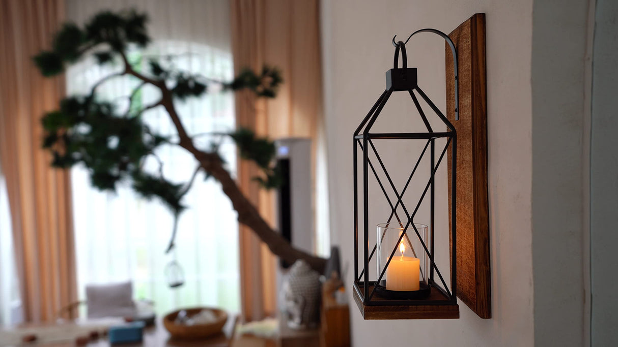 Homemory Wall Candle Sconce, Wood Rustic Candle Holder Decorative Candle Lantern with Glass Holder, Wall Decorations for Living Room, Dining Room Homemory