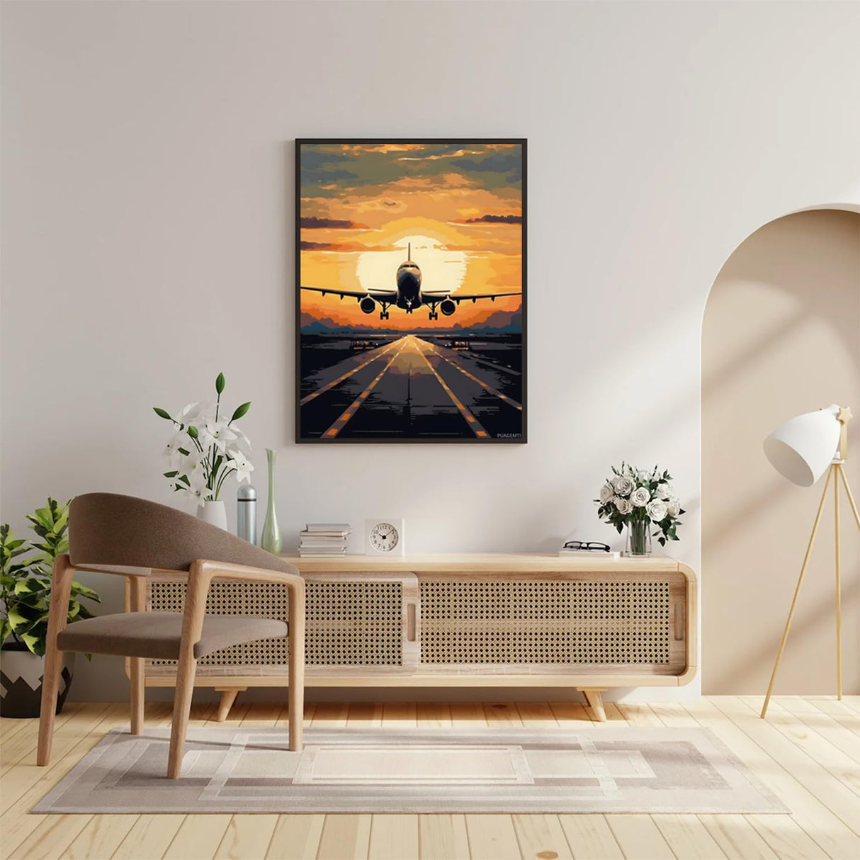 PUAGEMTI Airplane Taking A Runway Diamond Painting Kits 5D Diamond Painting for Adults, Full Round Gemstone Diamond Art Cross Stitch Kit, Gifts Paint by Diamonds 12x16 inch PUAGEMTI