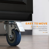 HOMCOM Rolling Kitchen Island Drop Leaf, Kitchen Cart on Wheels, Solid Wood Top Breakfast Nook with Storage Drawers, 4-Door Cabinets and Spice Rack, Black HOMCOM