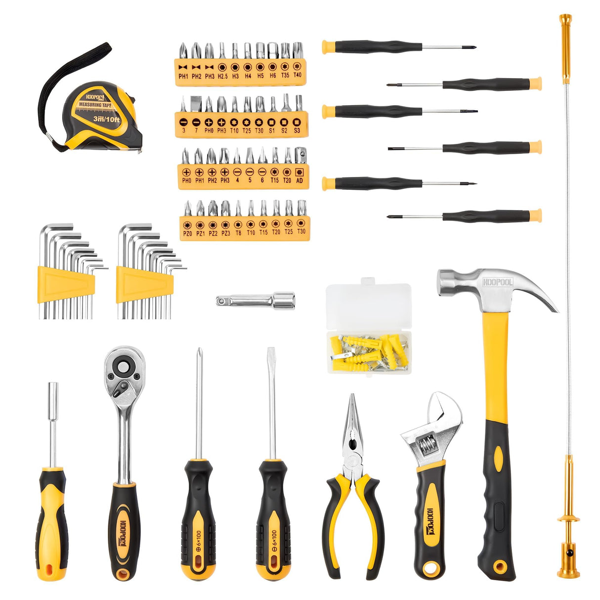 KOOPOOL 159 Piece Hand Tools Set, Tool Box for Car, General Household Hand Kit, Basic Tool Kit for Home Auto Repair, Plastic Toolbox Storage Case KOOPOOL