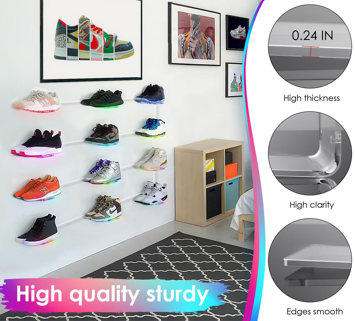 OAPRIRE LED Floating Shoe Display 6-Pack with Remote and App Controls, Music Sync Color Changing Shoe Shelf for Wall, RGB Color Changing Levitating Hanging Shoe Rack, Display Your Top Shoes OAPRIRE