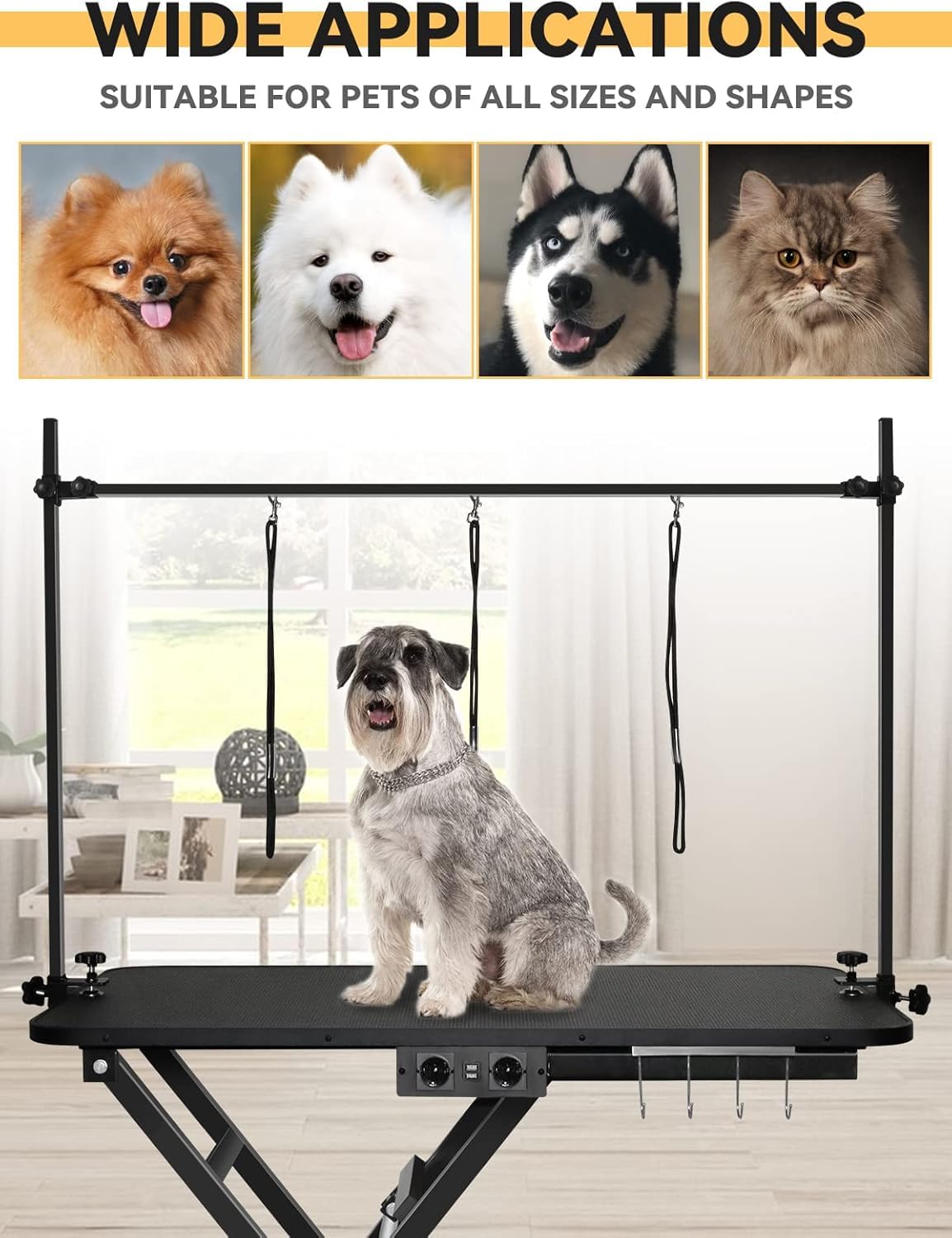 Kalolary Electric Pet Grooming Table for Large Dogs, Heavy Duty Professional X Lift Dog Grooming Table with Anti-Static Non-Slip Rubber Tabletop, 3 Nooses & Clamps & Arms, Black Kalolary