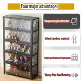 Curio Display Cabinet with Acrylic Glass Door 1-5 Tier Display Cabinet Natural Bamboo Display Cases for Collectibles High Capacity Storage Cabinet with Flip-top Door Strong Load-Bearing Capacity JSWHYBD