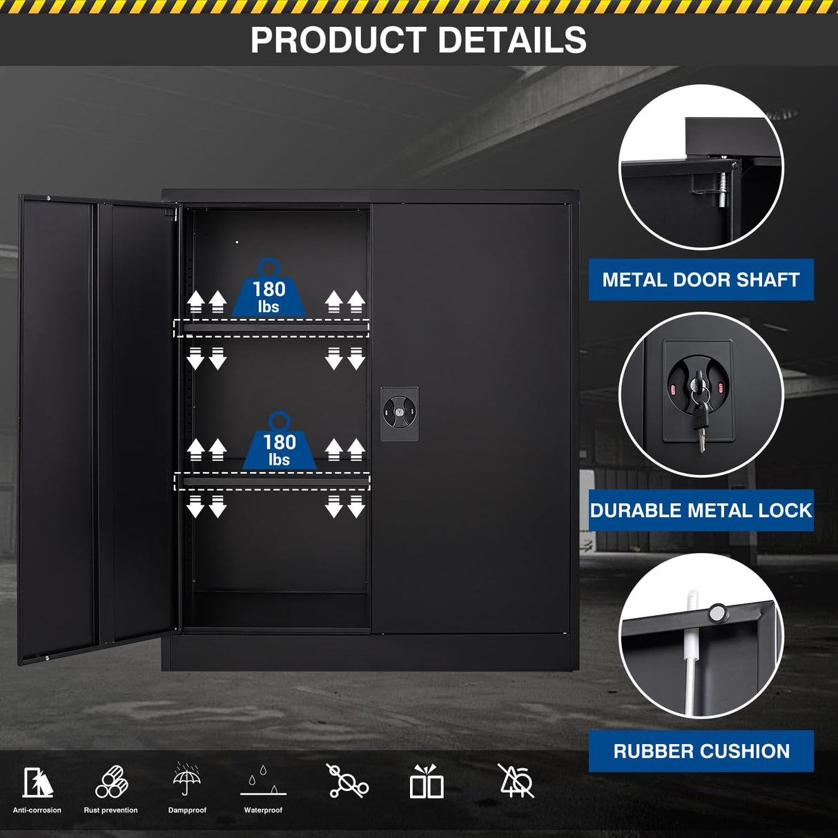 Fesbos Metal Storage Cabinet-36” Tall Steel File Cabinets with Lockable Doors and Adjustable Shelves-Black Steel Storage Cabinet for Home Office, School, Garage Fesbos