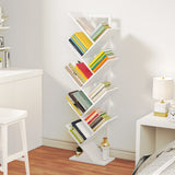 HOOBRO Tree Bookshelf, 9-Tier Bookcase Wooden Shelves, Floor Standing Storage Rack, for Display of CDs, Books in Living Room, Home Office, Wood Storage Rack for Bedroom, White WT08SJ01G1 HOOBRO