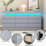 Gyfimoie 9 Drawer Dresser with Power Outlet, Dresser with LED Light, Modern Chest of Drawers for Closet, Double Wide Drawer Organizer Cabinet for Bedroom, Living Room (Grey, 9 Drawers) Gyfimoie