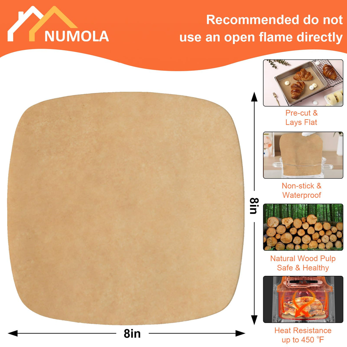 Air Fryer Liners Disposable Parchment Paper Sheets, 8 Inch Unbleached Baking Paper Liner for Grilling, Wrapping, Steamer, Microwave, Oven(100 Count) Numola