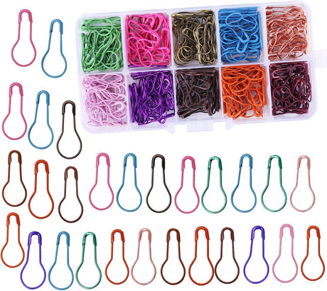 Mayboos 300 Pieces Safety Bulb Pins,10 Colors Calabash Crochet Stitch Markers, Metal Safety Pins for Knitting and DIY Project with Storage Box Mayboos