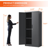 BIZOEIRON Metal Storage Cabinet with Adjustable Shelves, Garage Cabinet with 2 Lockable Doors for Office, Home, Garage, Require Assembly, Black BIZOEIRON