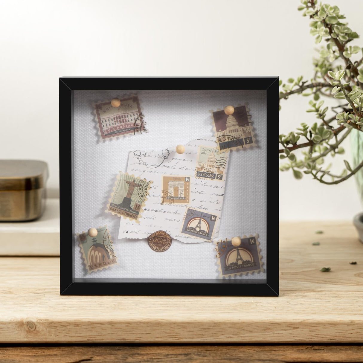 Califortree 8x8 Shadow Box Frame with Soft Linen Back - Push Pins Included, Memory Box Display Case for Flower, Tickets and 3D Items, Black Califortree