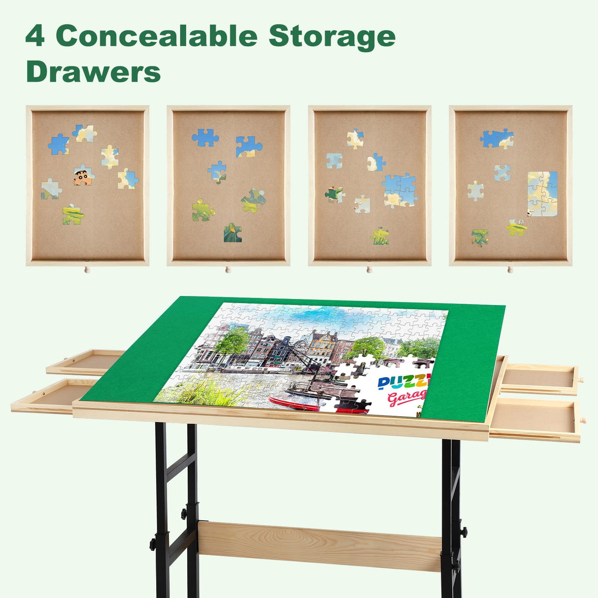 Dollate 1500 Piece Jigsaw Puzzle Table with Legs,35"x27"Adjustable Puzzle Tables for Adults, 3-Tilting-Angle Portable Wooden Jigsaw Puzzle Board Portable with 4 Drawers Dollate