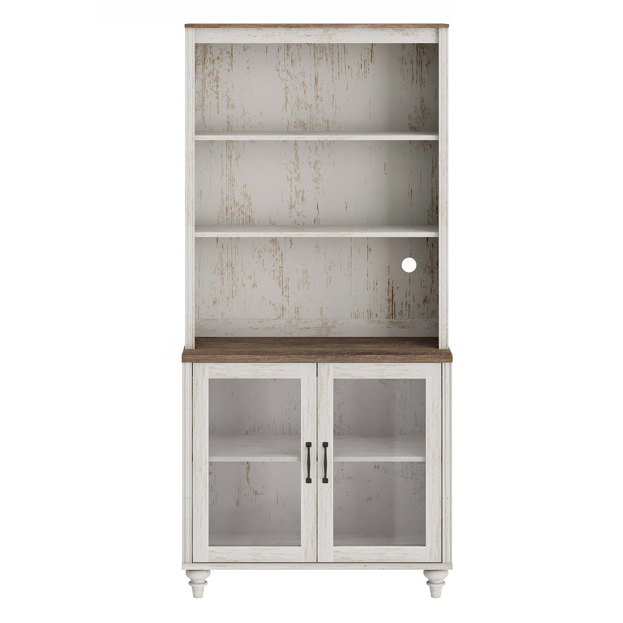 WAMPAT 5 Tier Bookshelf 72" Tall Bookcase with Glass Doors,Large Farmhouse Display Book Shelf with Adjustable Shelves and Storage Cabinet,Library Wood Bookshelves for Living Room,Kitchen, Rustic White WAMPAT