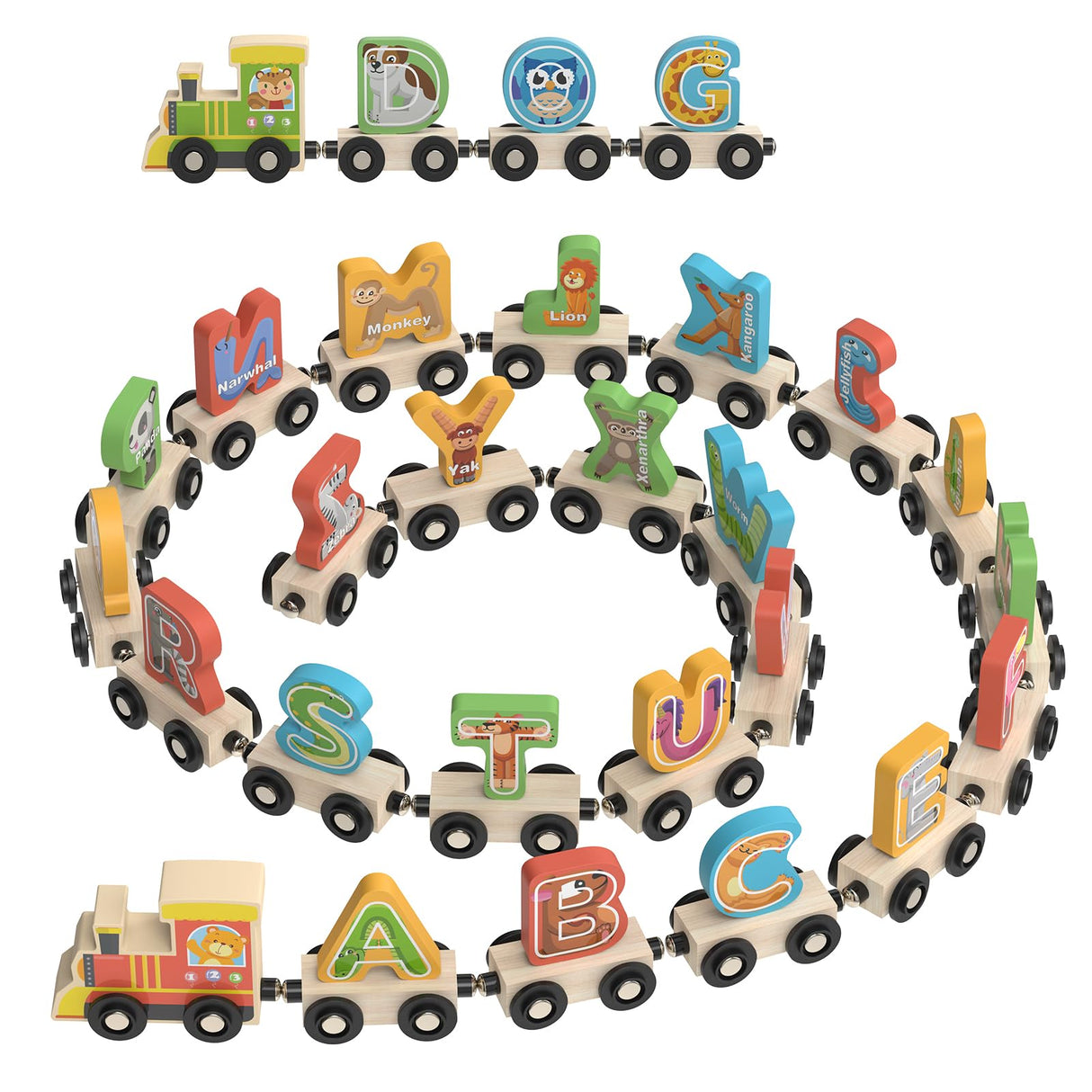 Ancistro Wooden Alphabet Train Toys Spelling Tool Preschool Toddlers Montessori Educational Game Letter Car Magnetic for Kids Boys Girls 2 3 4 5 Years Ancistro