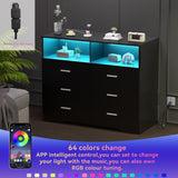 FJTJBSI Dresser with Power Outlets and LED Lights Wooden 6 Drawer Dresser with Large Organizer Tall Black Drawer for Bedroom Modern Chest of Drawers Closet for Living Room Kids Room FJTJBSI