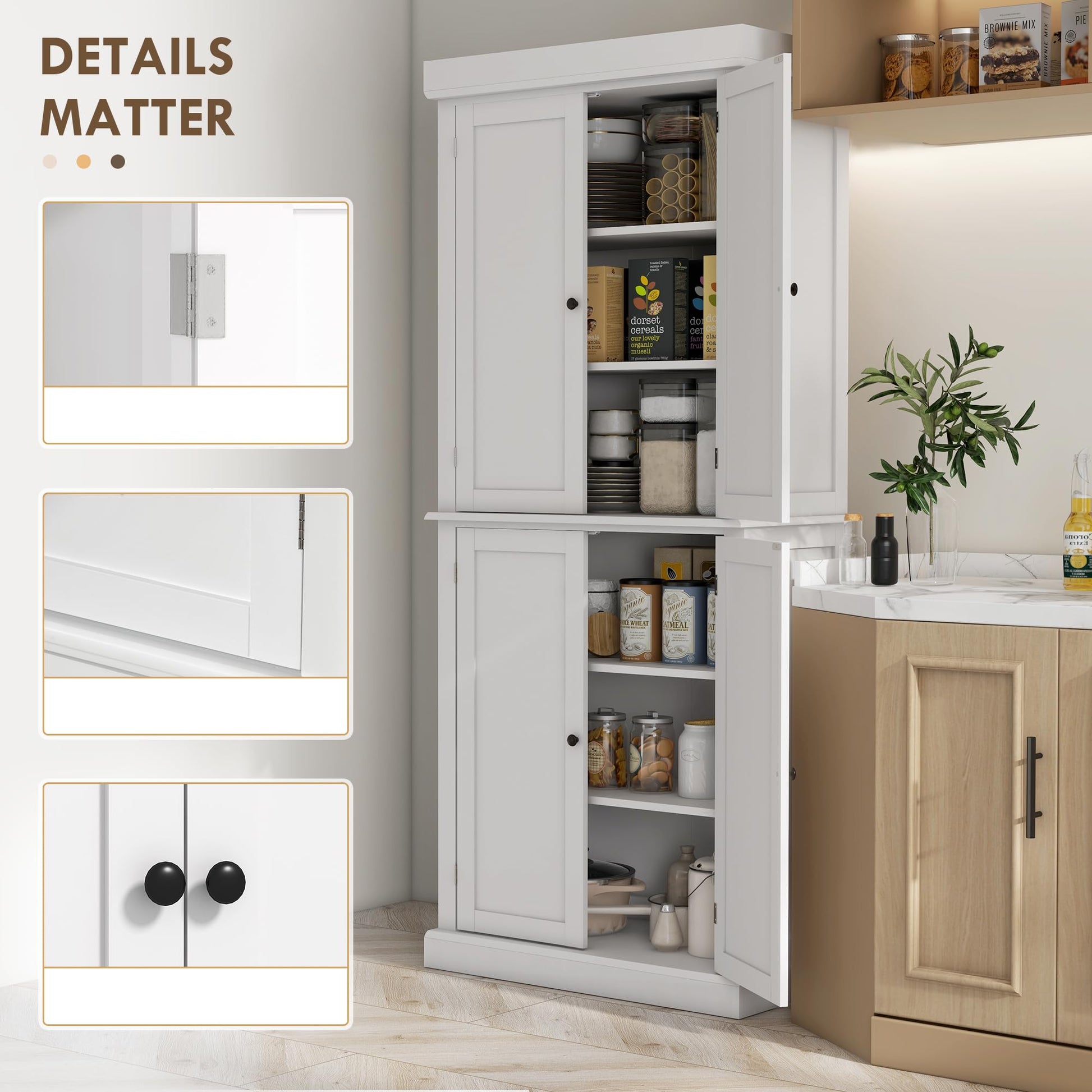 HOMCOM 72.5" White Freestanding Kitchen Pantry Cabinet with Adjustable Shelves and Elegant Design - WoodArtSupply