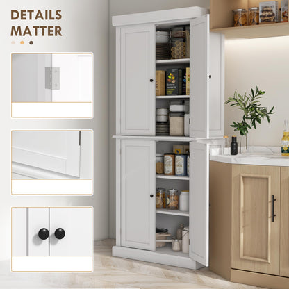 HOMCOM 72.5" White Freestanding Kitchen Pantry Cabinet with Adjustable Shelves and Elegant Design - WoodArtSupply