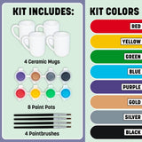 Tulip Food Safe Painted by Me, at Home Paint and Bake Kit - 4 Ceramic Mug Painting Set, Family Activity or Paint Night, All-In-One - Rainbow Paint, 4 Brushes & 4 Paintable Mugs. Studio Quality Results Tulip