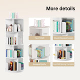 oneinmil Rotating Bookshelf, 360° Rotating Bookcase for Small Space, Corner Bookcase for Bedroom, Living Room, Study Room, 4 Tier, White oneinmil