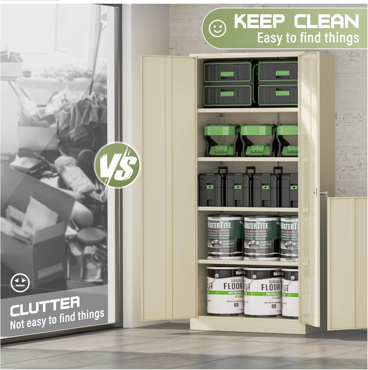 SUNCROWN Metal Storage Cabinets, 72”Locking Cabinet with 2 Doors and 4 Adjustable Shelves, Steel Utility Tool Garage Cabinets,Tall Metal Lockable File Cabinet for Office,Home, Gym, School, Ivory SUNCROWN