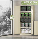 SUNCROWN Metal Storage Cabinets, 72”Locking Cabinet with 2 Doors and 4 Adjustable Shelves, Steel Utility Tool Garage Cabinets,Tall Metal Lockable File Cabinet for Office,Home, Gym, School, Ivory SUNCROWN