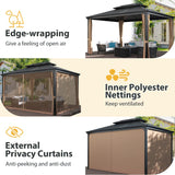 Greesum 10'x13' Hardtop Polycarbonate Gazebo, Outdoor Steel Double Roof Canopy, Aluminum Frame Permanent Pavilion with Netting and Curtains for Lawns, Patio, Backyard and Deck Greesum