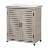 Outdoor Storage Cabinet & Potting Bench Table with Metal Top, Wooden Patio Furniture, Garden Workstation (Accent Grey, 36x31x17in) SoliWood