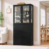 HIFIT 71" Tall Display Bookcase with HD Glass Doors, 3 Drawers Bookshelf with Storage for Home Office, Modern China Curio Cabinet Glass Display Case for Collectibles, Clinic, Dining Living Room, Black HIFIT