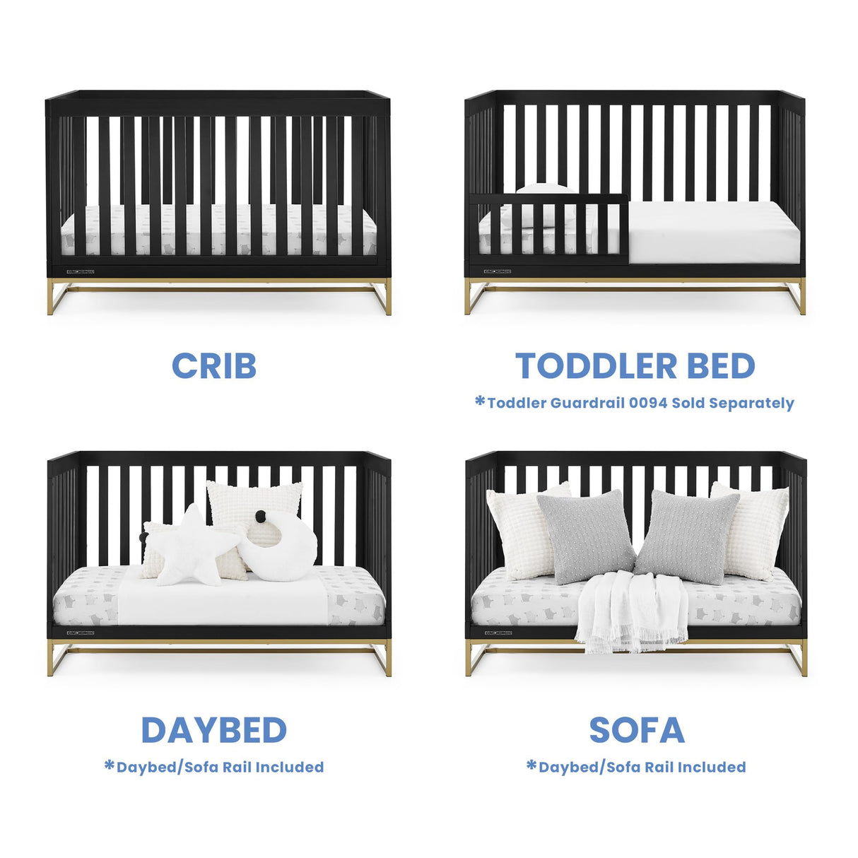 Delta Children Jade 4-in-1 Convertible Crib - Greenguard Gold Certified, Ebony/Bronze Delta Children