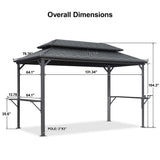 PURPLE LEAF 6.5' X 12' Hardtop Grill Gazebo for Patio Permanent Aluminum Barbeque Shelter Gazebo Canopy with Ceiling Hook and Shelves Double Tiered Grey Outdoor BBQ Gazebo PURPLE LEAF