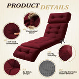 PALHMLIY Waterproof Long Lounger Chair Cushion Outdoor Chaise Lounge Chair Cushions with Ties, Patio Recliner Thickened Lounge Chair Cushions for Indoor 74.4 x 22 x 4.7 Inches, Black (Red) PALHMLIY