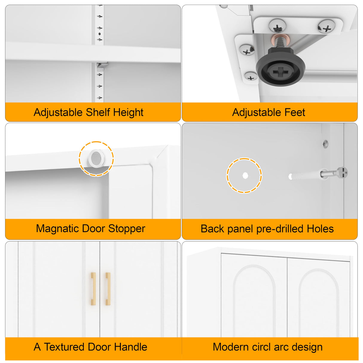 Metal Storage Cabinet with 4 Adjustable Shelves, 71" Tall Kitchen Storage Cabinet with Gold Handles, White Pantry Cabinets, Storage Cabinets for Home Office, Living Room, Hallway - Assembly Required MetalMax