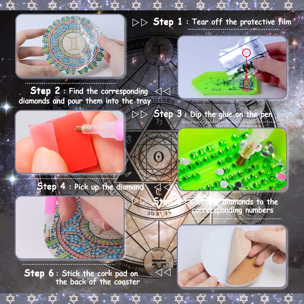 12Pcs Diamond Painting Coasters Kit with Holder Cork Base, DIY Zodiac Constellation Coasters Diamond Painting Kits for Beginners, Adults DIY Diamond Art Painting Craft Supplies Praise V Do