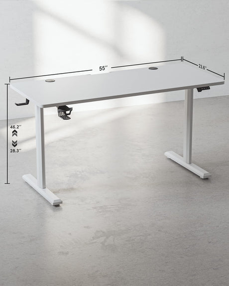 BANTI 55"x24" Standing Desk, Electric Stand up Height Adjustable Home Office Table, Sit Stand Desk with Splice Board, White Frame & White Top BANTI