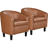 Yaheetech Brown Accent Chairs Set of 2, Faux Leather Barrel Chairs, Comfy Modern Leather Club Armchairs with Soft Seat for Living Room Bedroom Reading Waiting Room, Brown Yaheetech