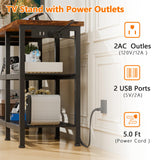 Furologee TV Stand with Power Outlets, Small Entertainment Center with Open Storage Shelves, TV Media Console Center for TVs up to 50 Inch, Television Stands for Living Room/Bedroom, Rustic Brown Furologee