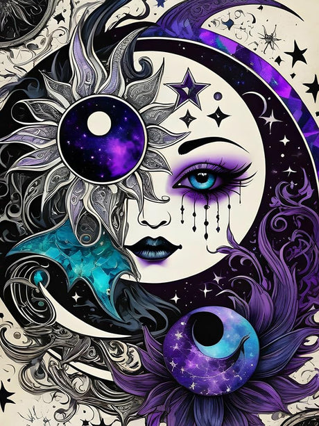 XIAOPAIZAI 5D Diamond Art Kits for Adults - Sun and Moon Diamond Painting Kits for Adults Beginner,DIY Fantasy Round Full Drill Paintings with Diamonds Gem Art for Home Wall Decor Gifts 11.8x15.7inch XIAOPAIZAI