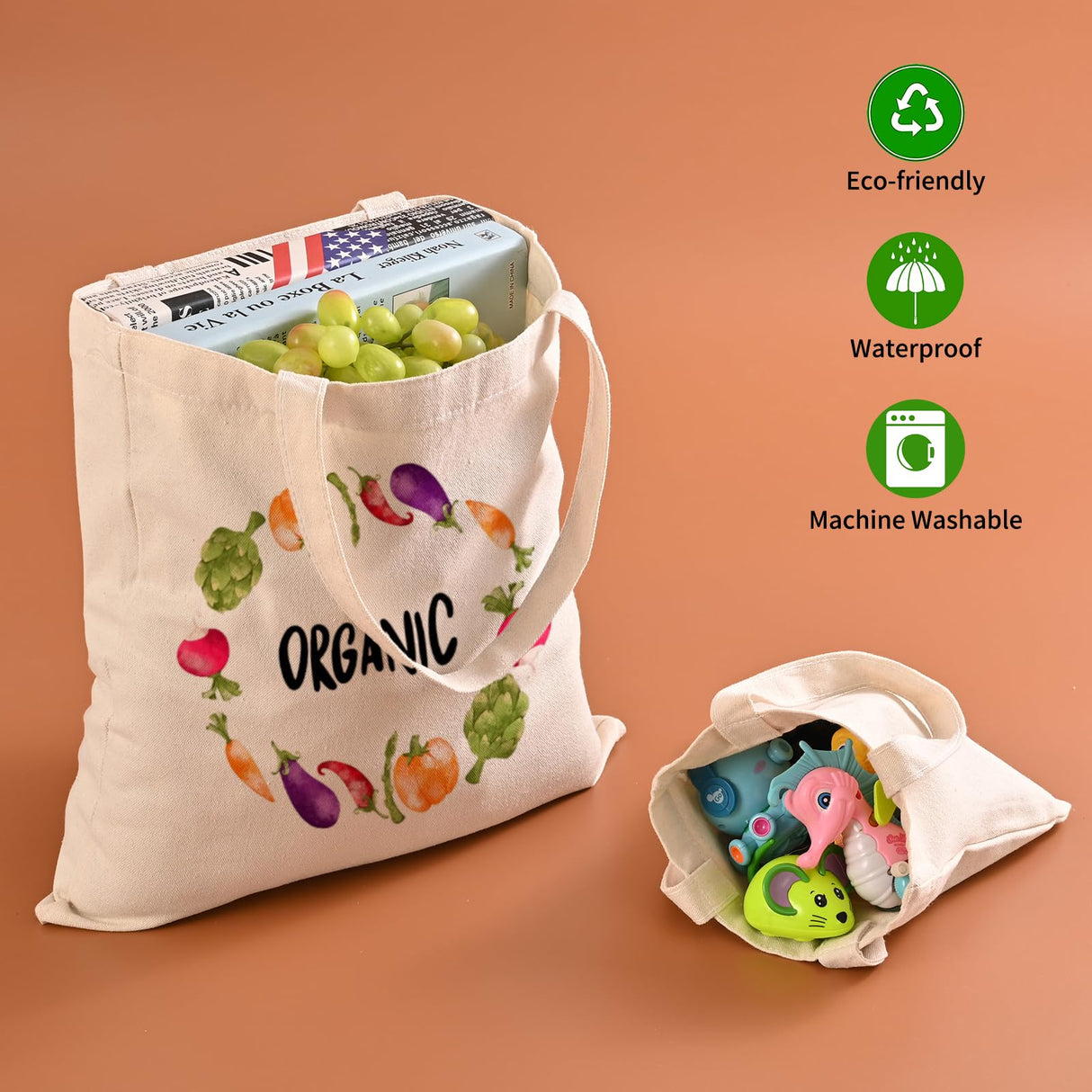 Sublimation Blank Tote Bags, 20Pack Canvas Tote Bags 15.4 x 15 Inch, 8 x 8.3 Inch Small Canvas Tote Bags Reusable Grocery Bags Shopping Cloth Bags for Heat Transfer, DIY, Christmas Craft, Ivory TAOZIM