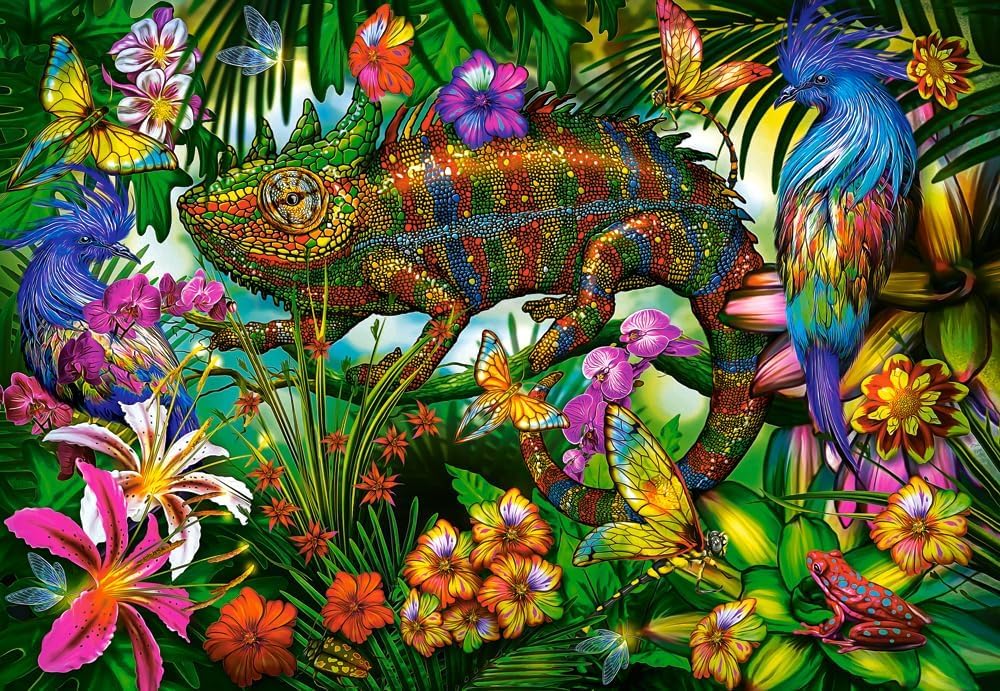 CASTORLAND 1500 Piece Jigsaw Puzzles, Color Competition, Chameleon, Animal Puzzles, Colorful Flowers, Adult Puzzle, Castorland C-152162-2 Castorland