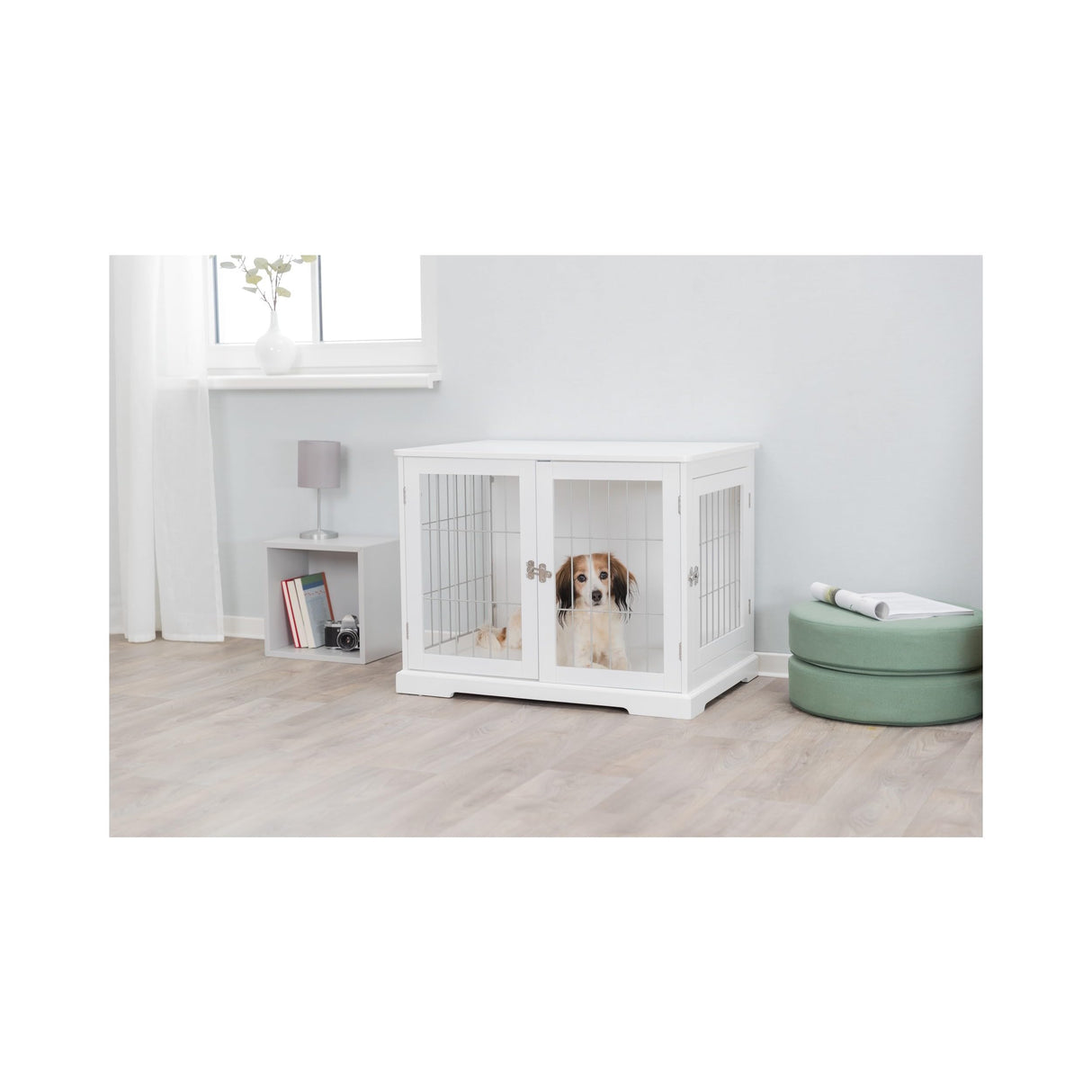TRIXIE 29.5" Indoor Dog Crate, Wooden Crate Table for Dogs Up to 25 lb, Small Dog Kennel, Perfect in Any Room, White TRIXIE