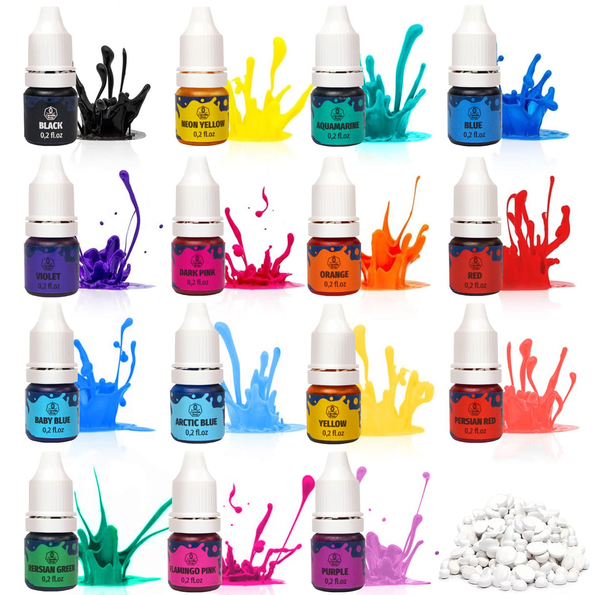 Liquid Candle Wax Dye for Soy Candle Making - 16 Popular Candle Dye Coloring Chips - Premium Liquid Candle Wax Coloring - Highly Concentrated Candle Colors Candle Shop