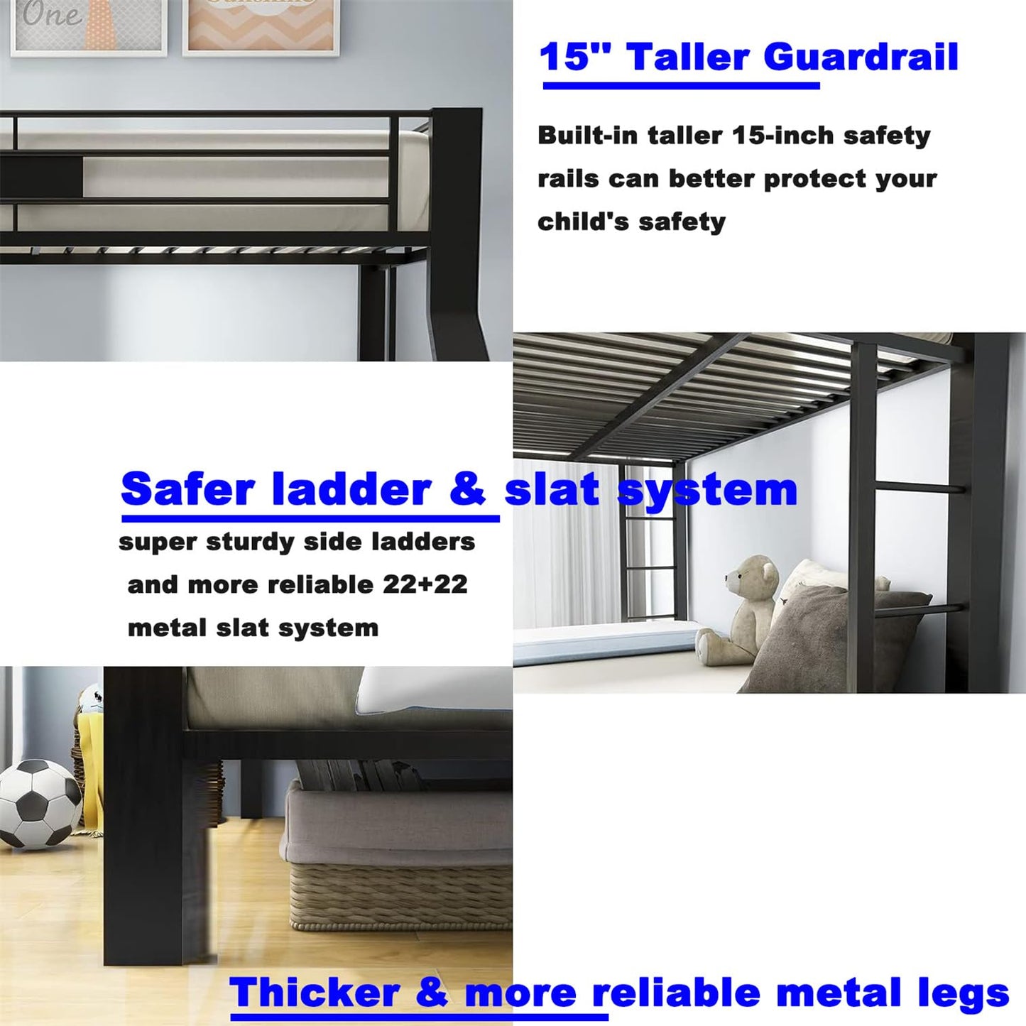 SIMPLEZC Upgraded Version Thicken Heavy Duty Metal Full XL Over Queen Bunk Bed, Stronger Steel Bunk Beds Full XL Over Queen Size Industrial Style with Ladder and Guard Rail for Adults