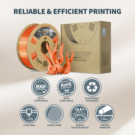 OVERTURE Silk Filament PLA 1.75mm Clog-Free Shiny 3D Printer Filament, 1kg Spool (2.2lbs), Dimensional Accuracy +/- 0.02 mm, Fit Most FDM Printer(Silk Gold) OVERTURE