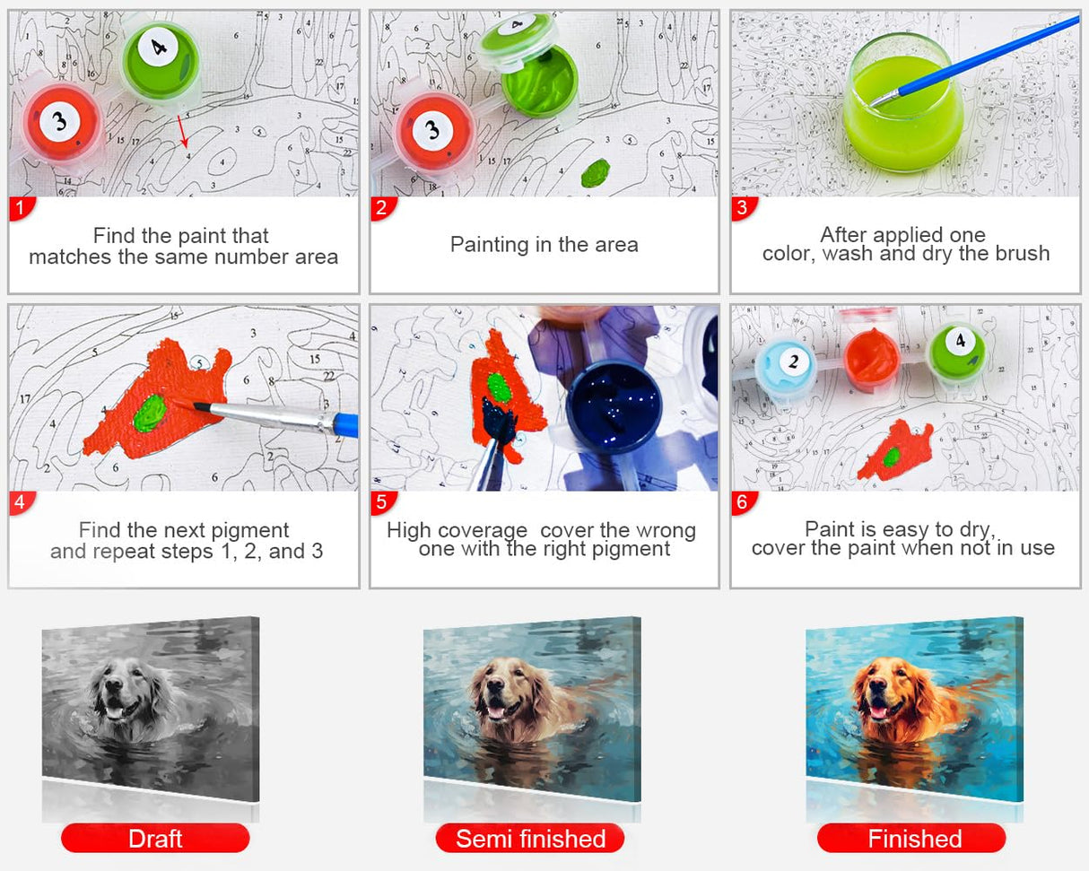 TUMOVO Paint by Number for Adults on Canvas - Puppy and Dog DIY Kit - Animal Craft for Kids and Adults - 16x20 Inch TUMOVO